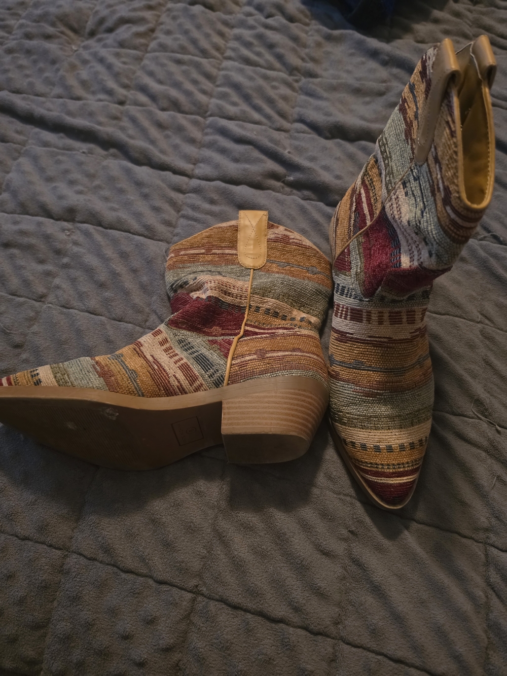 Source Unknown Multicolor Striped Southwestern Ankle Boots
